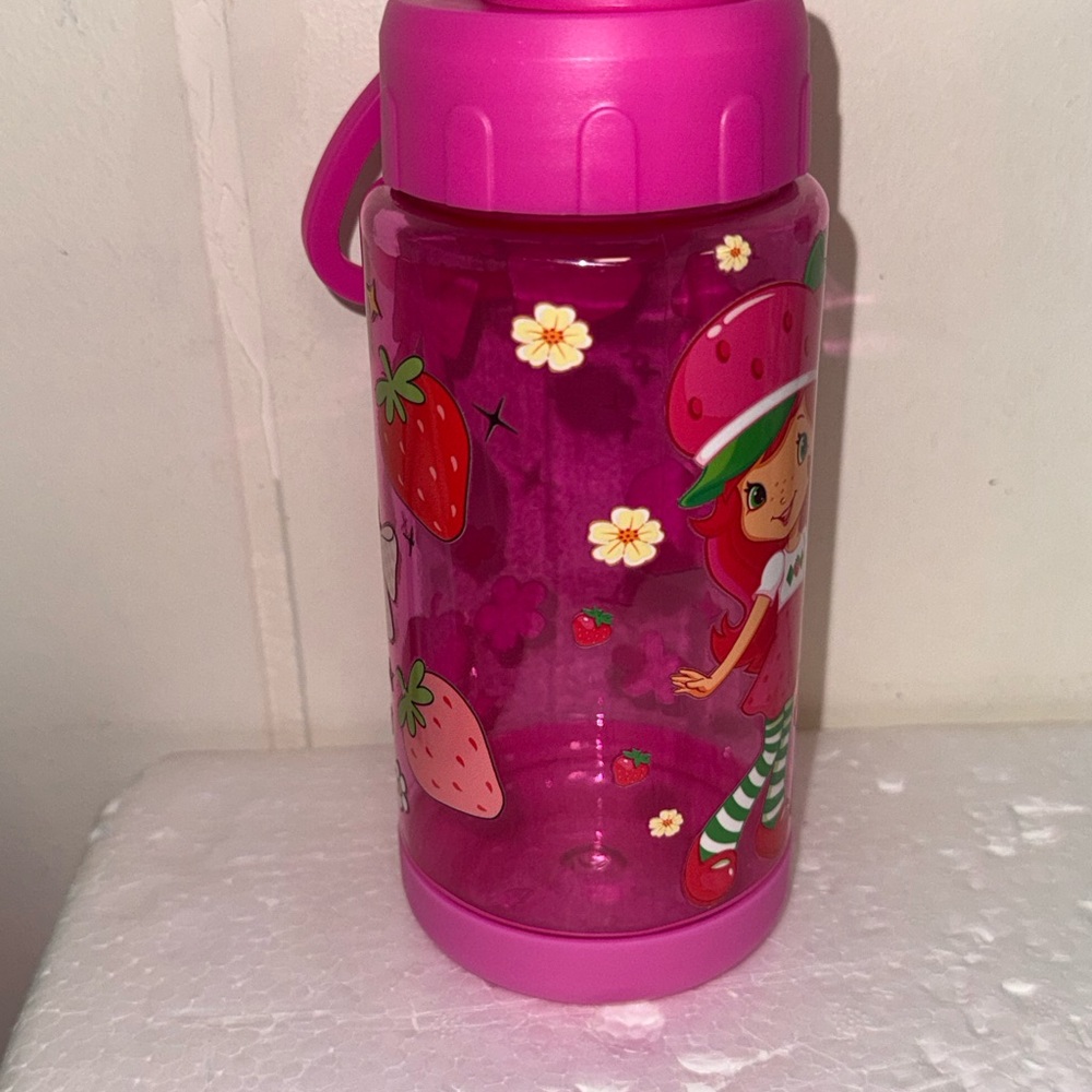 Pink Strawberry Character Kids Water Bottle